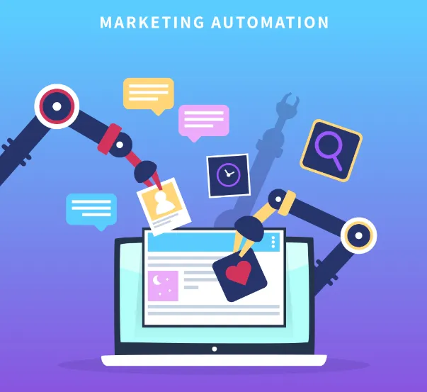 Marketing automation illustration with messaging and planning tools