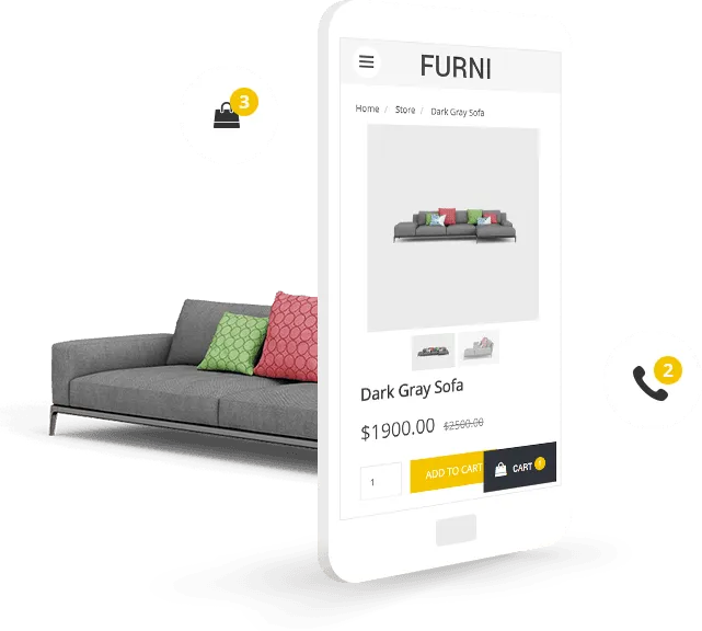 Example mobile storefront showing a product page and shopping cart